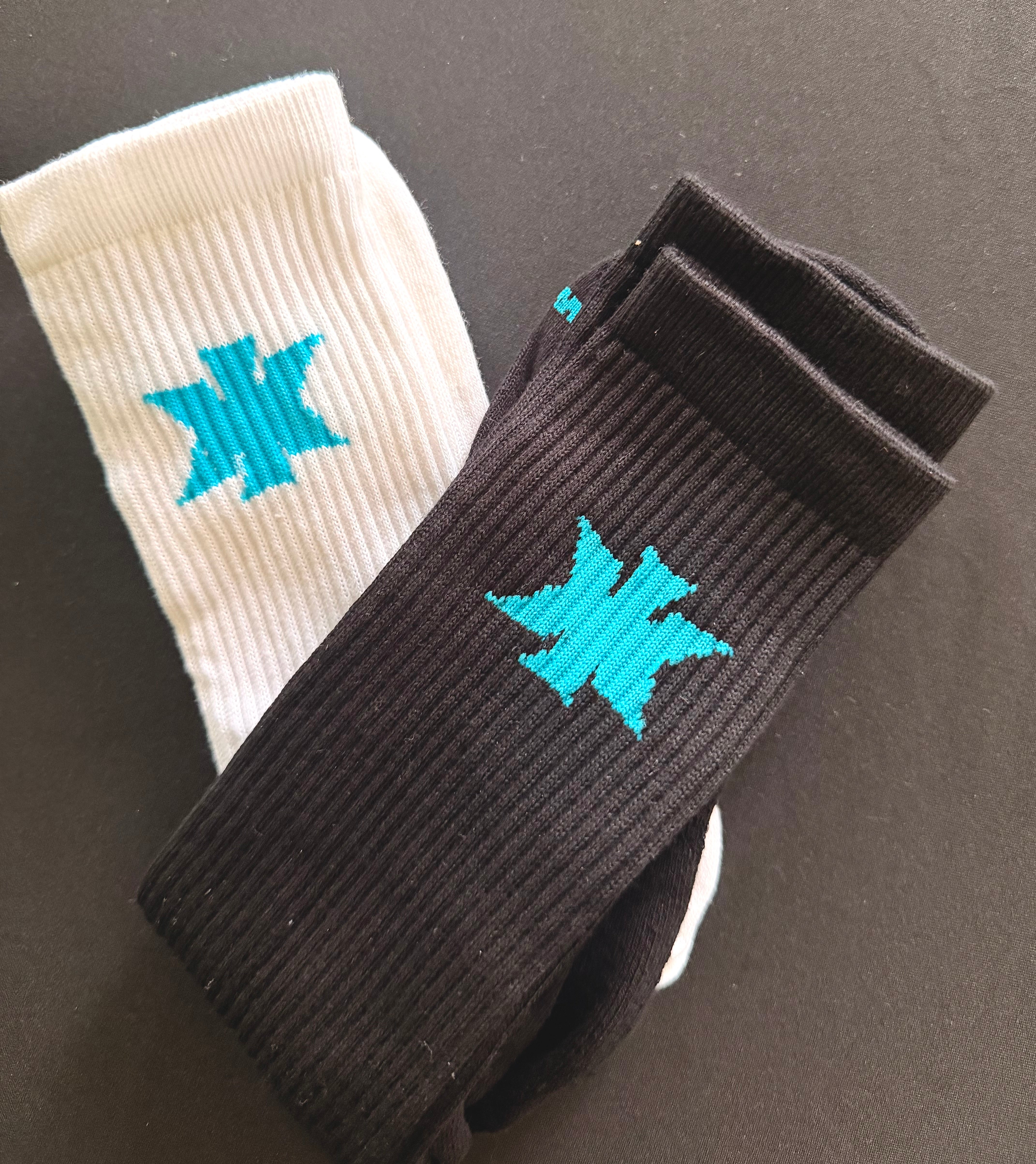 Black Long Crew Socks with Blue Logo – 100% Cotton (Men’s 8–13)